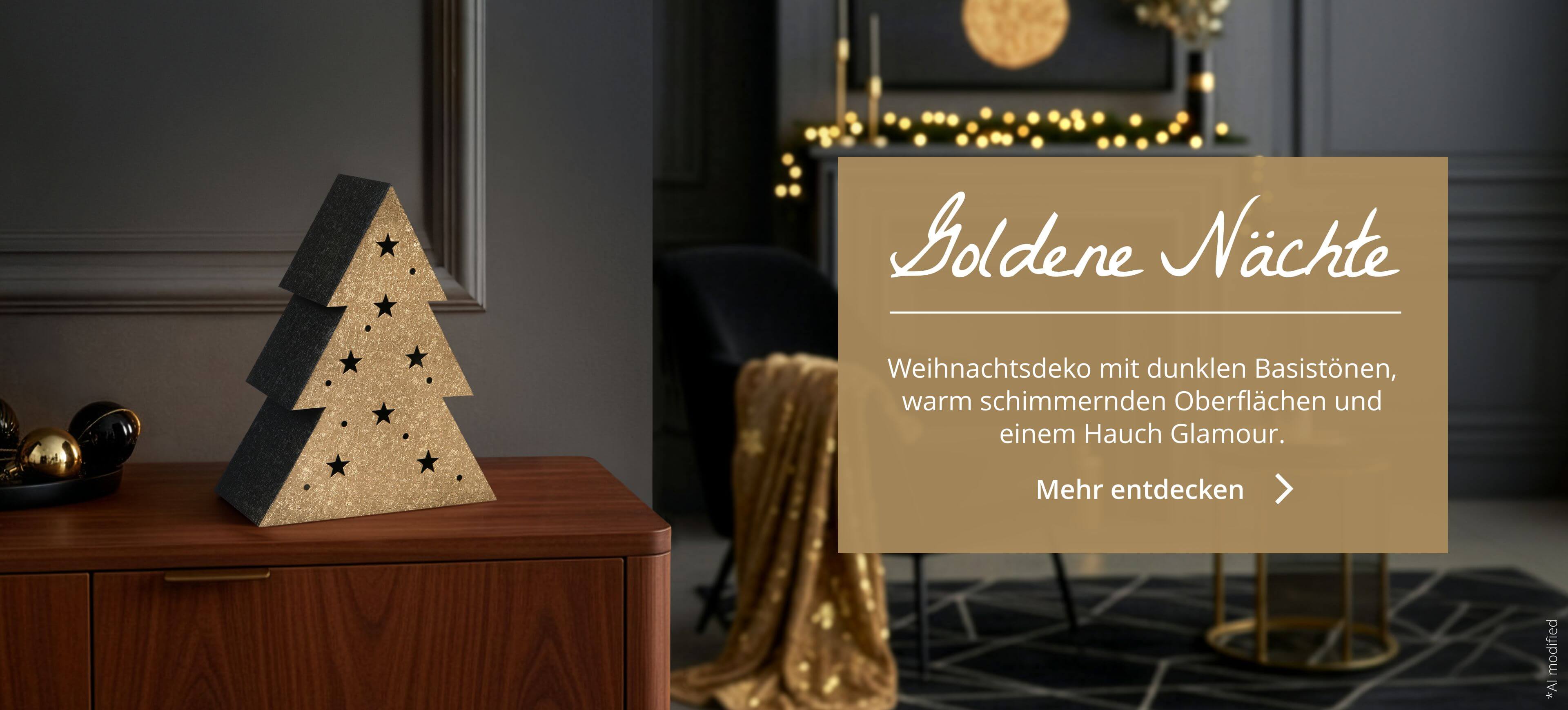 Weihnachtsdeko mit dunklen Basistönen und schimmernden Oberflächen