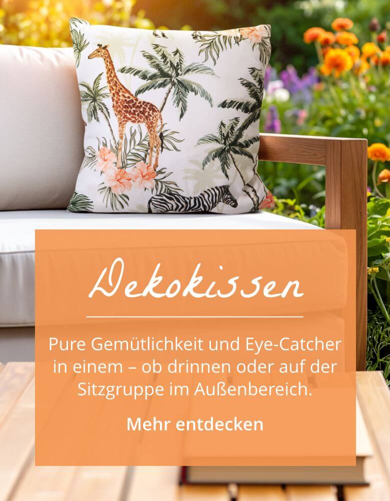 Dekokissen in vielen Motiven für den Innen- und Außenbereich