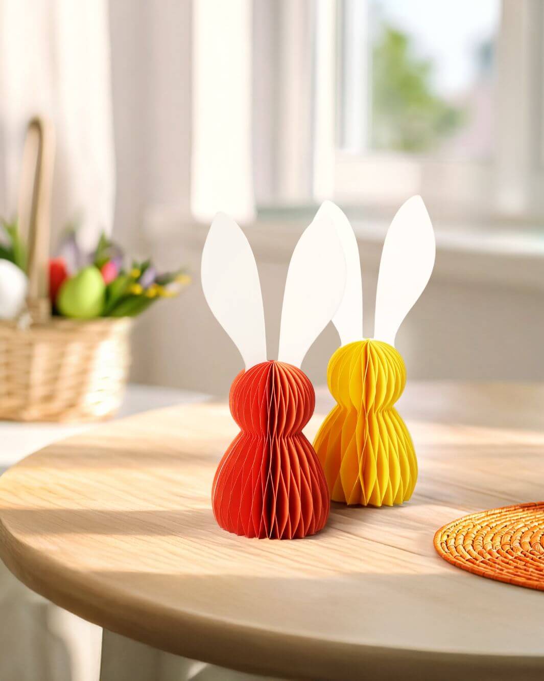 Faltbare 3D-Papierhasen, Charmante Osterdeko, schnell aufgebaut – ein liebevolles Detail, das alle Blicke auf sich zieht.