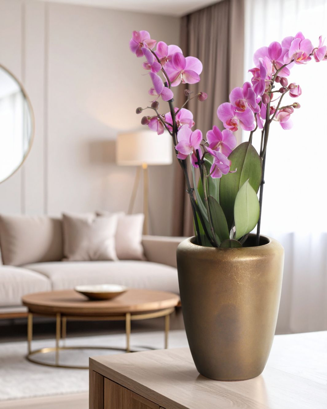 Mit Goldschimmer veredelte Keramikgefäße in luxuriöser Ausstrahlung – als Vase, Schale oder Übertopf erhältlich.